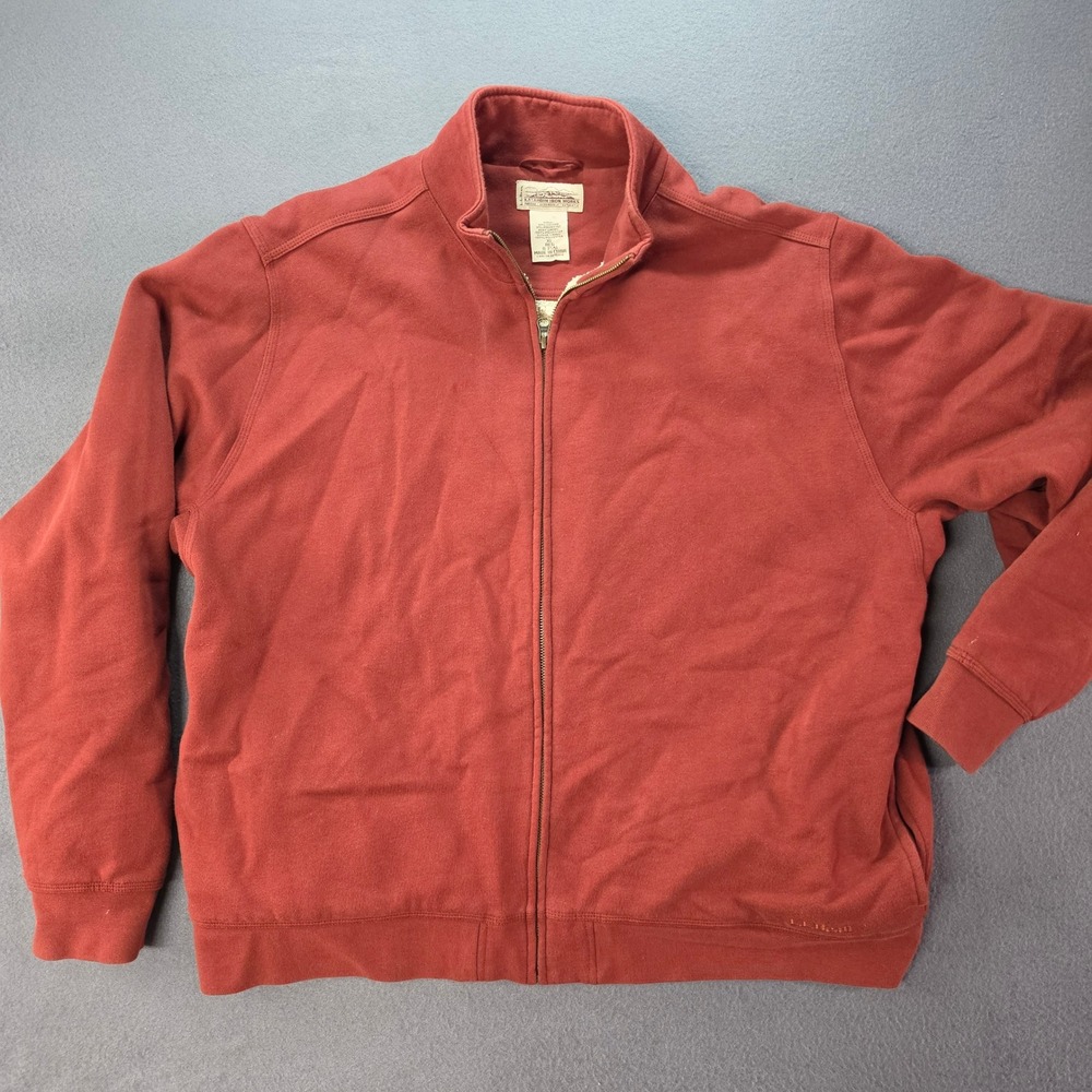 LL Bean Katahdin Iron Works Full Zip Fleece Lined Sweatshirt Red Mens XL OJ5A1